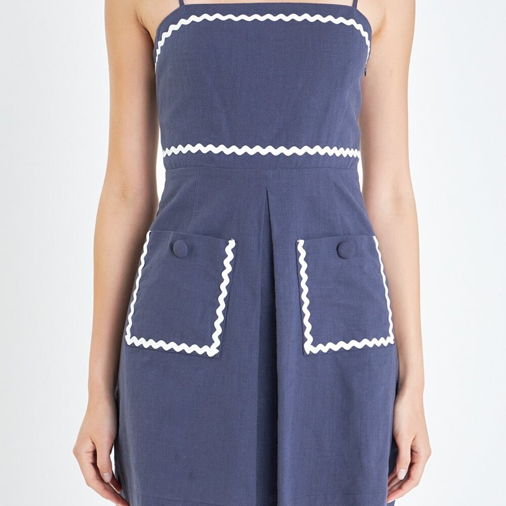 NWT English Factory Linen Mini Dress w/ Ric Rac Trim - Picture 3 of 3